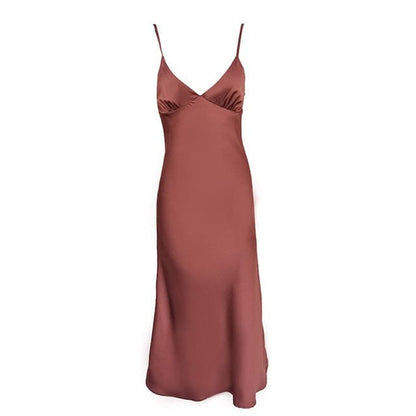 DressBetty - Women Satin Deep V Neck  Dress