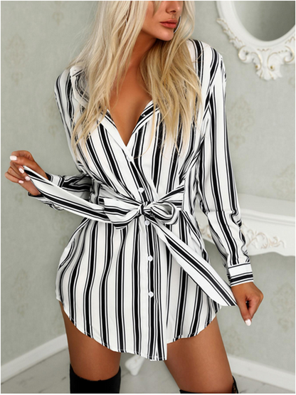 DressBetty - Fashion Long Sleeve Button  Mini Dress