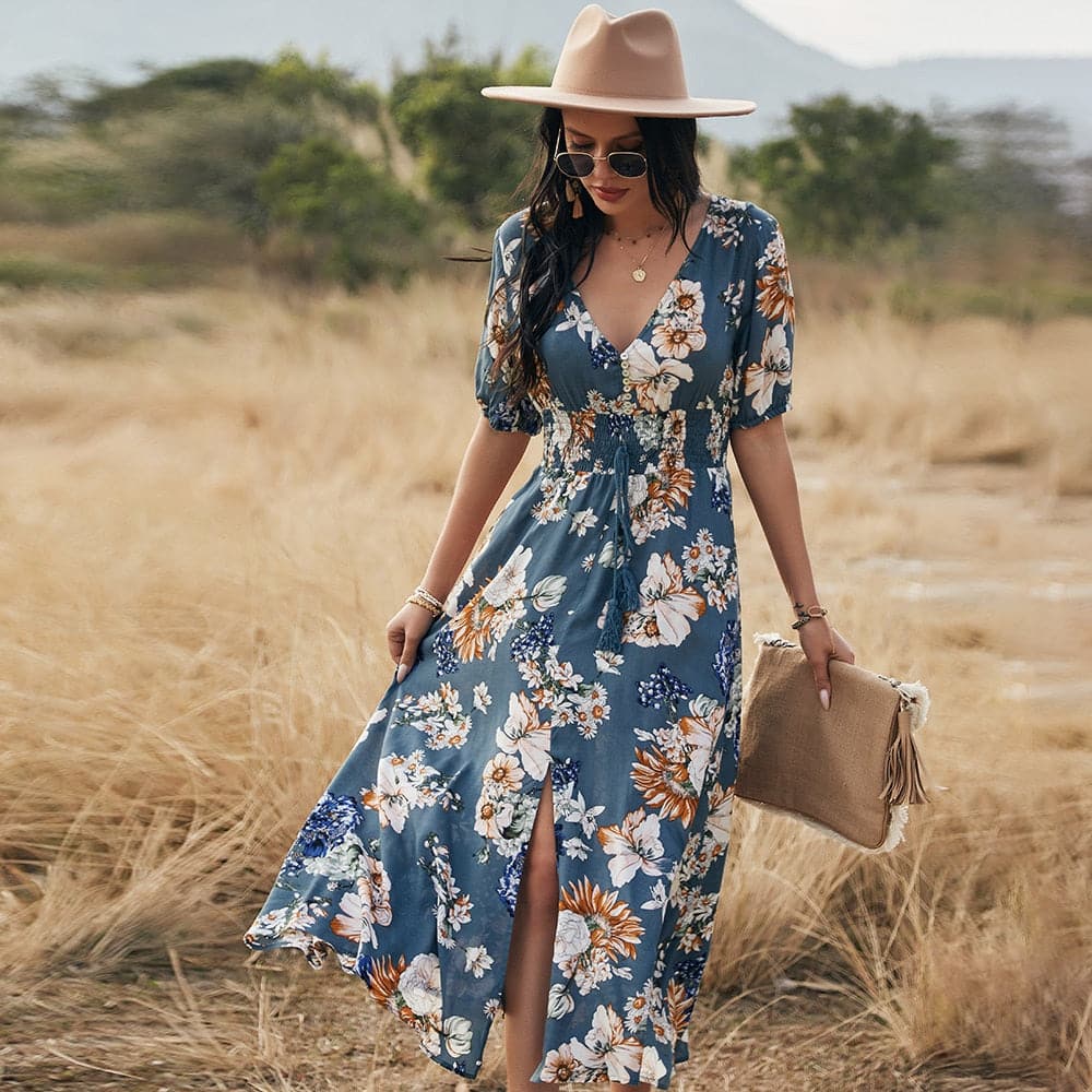 DressBetty - Beach Boho Print  Maxi Split Dress
