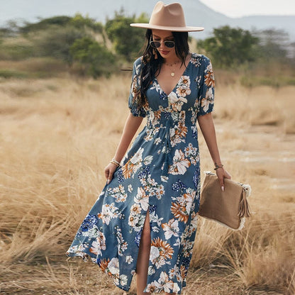 DressBetty - Beach Boho Print  Maxi Split Dress
