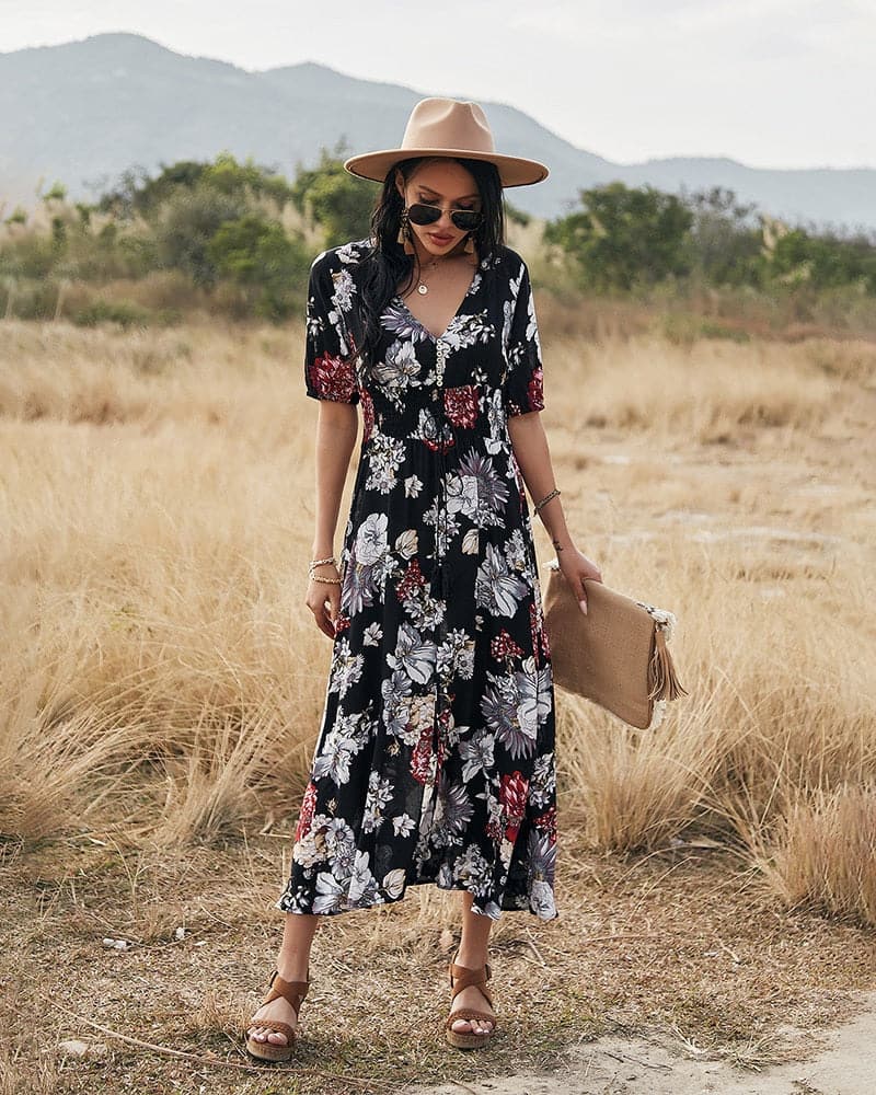 DressBetty - Beach Boho Print  Maxi Split Dress
