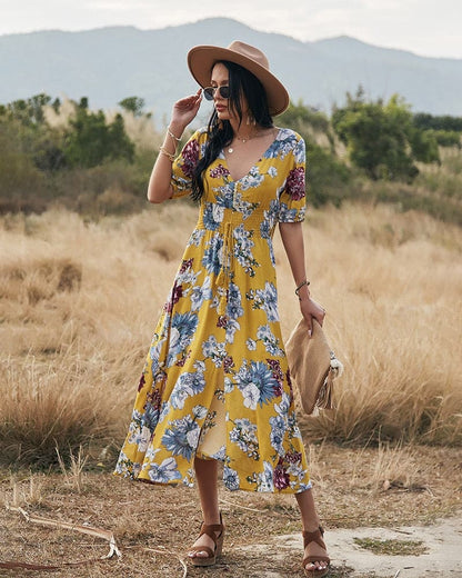 DressBetty - Beach Boho Print  Maxi Split Dress