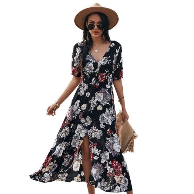 DressBetty - Beach Boho Print  Maxi Split Dress