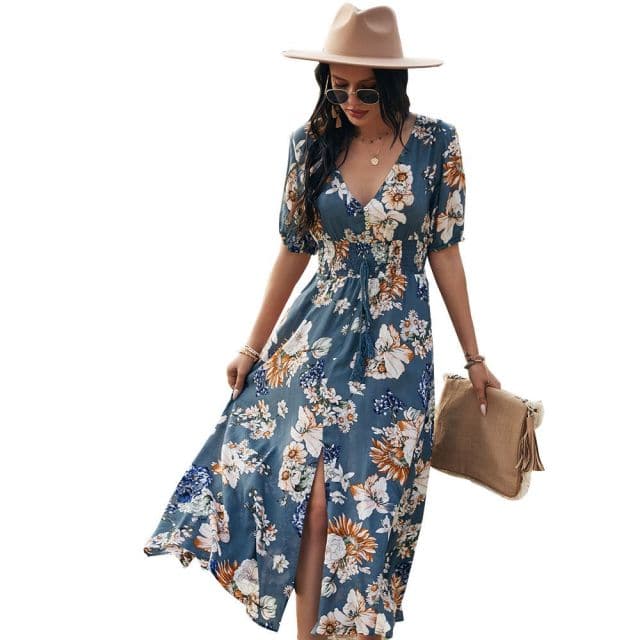 DressBetty - Beach Boho Print  Maxi Split Dress