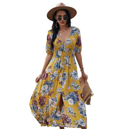 DressBetty - Beach Boho Print  Maxi Split Dress