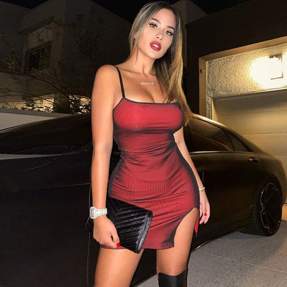 DressBetty - Mesh Double Layer  Skinny Dress Women Sleeveless Party Bodycon Bandage Elastic Split Trend Clubwear Slim Outfit