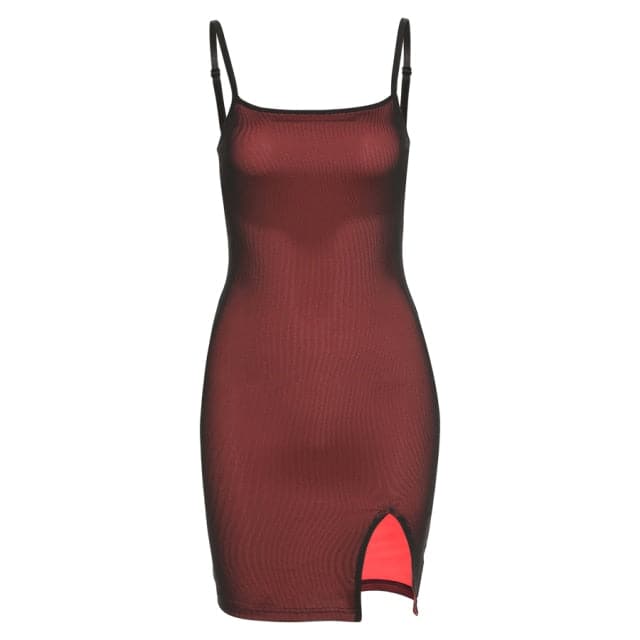 DressBetty - Mesh Double Layer  Skinny Dress Women Sleeveless Party Bodycon Bandage Elastic Split Trend Clubwear Slim Outfit