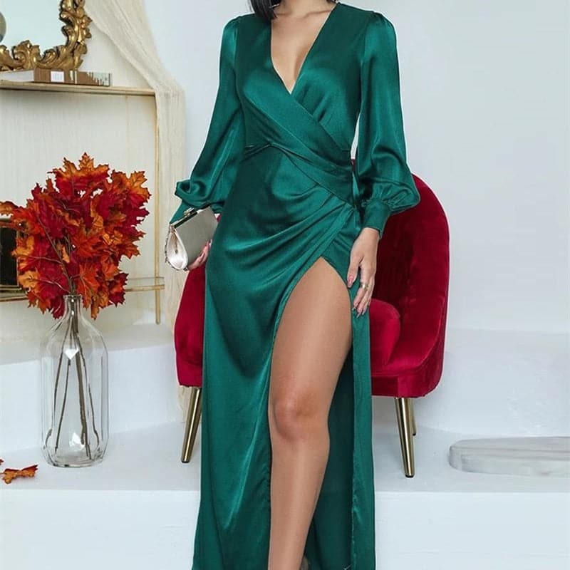 DressBetty - Elegant Long Sleeve V Neck  Maxi Dress
