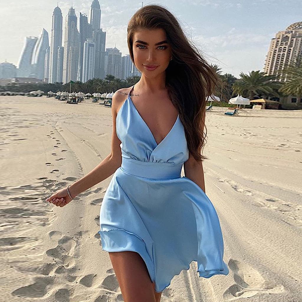 DressBetty - Summer Strap Satin  Backless Mini Dress