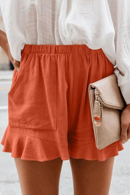 DressBetty - Women High Waist Elastic Pockets Ruffles Shorts