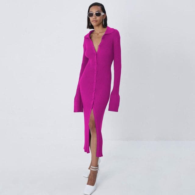 DressBetty - Square Neck Long Sleeve Soft Sweater Dress