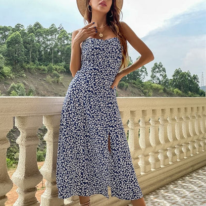 DressBetty - Summer Fashion Bohemian Sleeveless Dress for Women Vintage  Floral Silk Maxi Robe Casual Wedding Guest Long Dresses