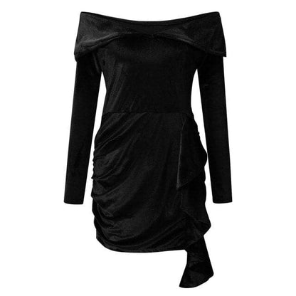 DressBetty - Velvet New Year Party Dress High Waist Draped  Bodycon Dress Pure Color Off Shoulder Mini Dress