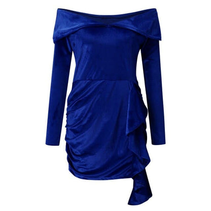 DressBetty - Velvet New Year Party Dress High Waist Draped  Bodycon Dress Pure Color Off Shoulder Mini Dress