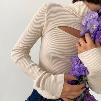 DressBetty - Women's Long Sleeve Slim Turtleneck Pullovers Autumn New Solid Hollow Out Fashion Sweater Ladies  Ofiice Lady Clothes