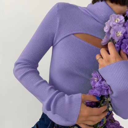 DressBetty - Women's Long Sleeve Slim Turtleneck Pullovers Autumn New Solid Hollow Out Fashion Sweater Ladies  Ofiice Lady Clothes