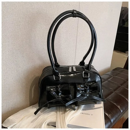PU Leather Bow Shoulder Handbag