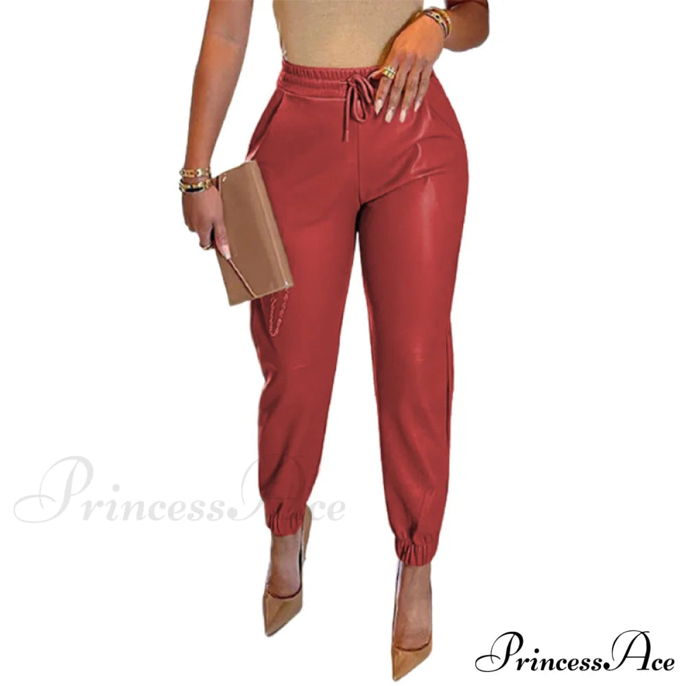 PU Leather Fashion Elegant Office Pants