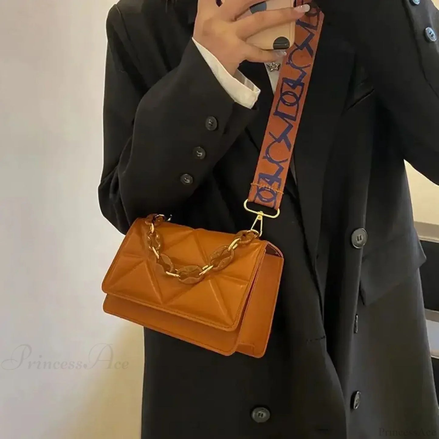 PU Leather Metal Chain Crossbody Bag