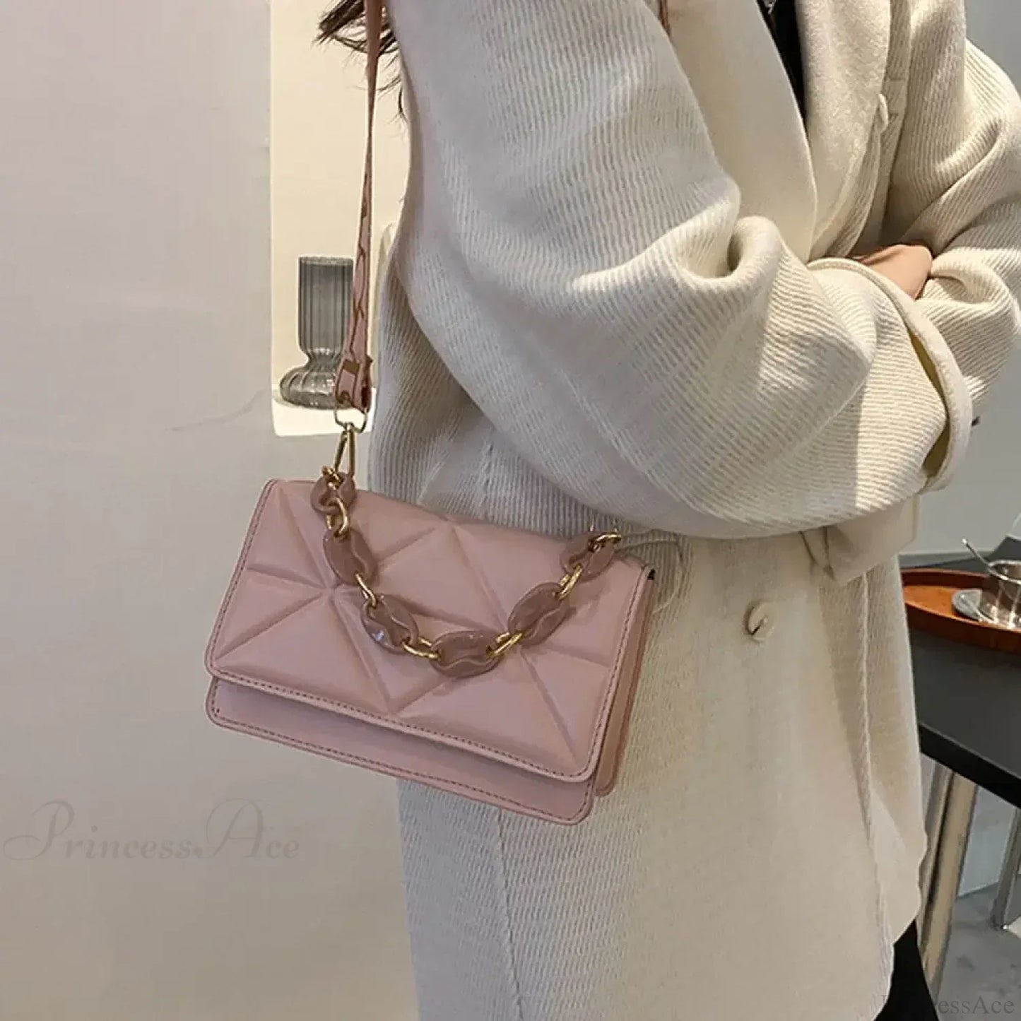 PU Leather Metal Chain Crossbody Bag
