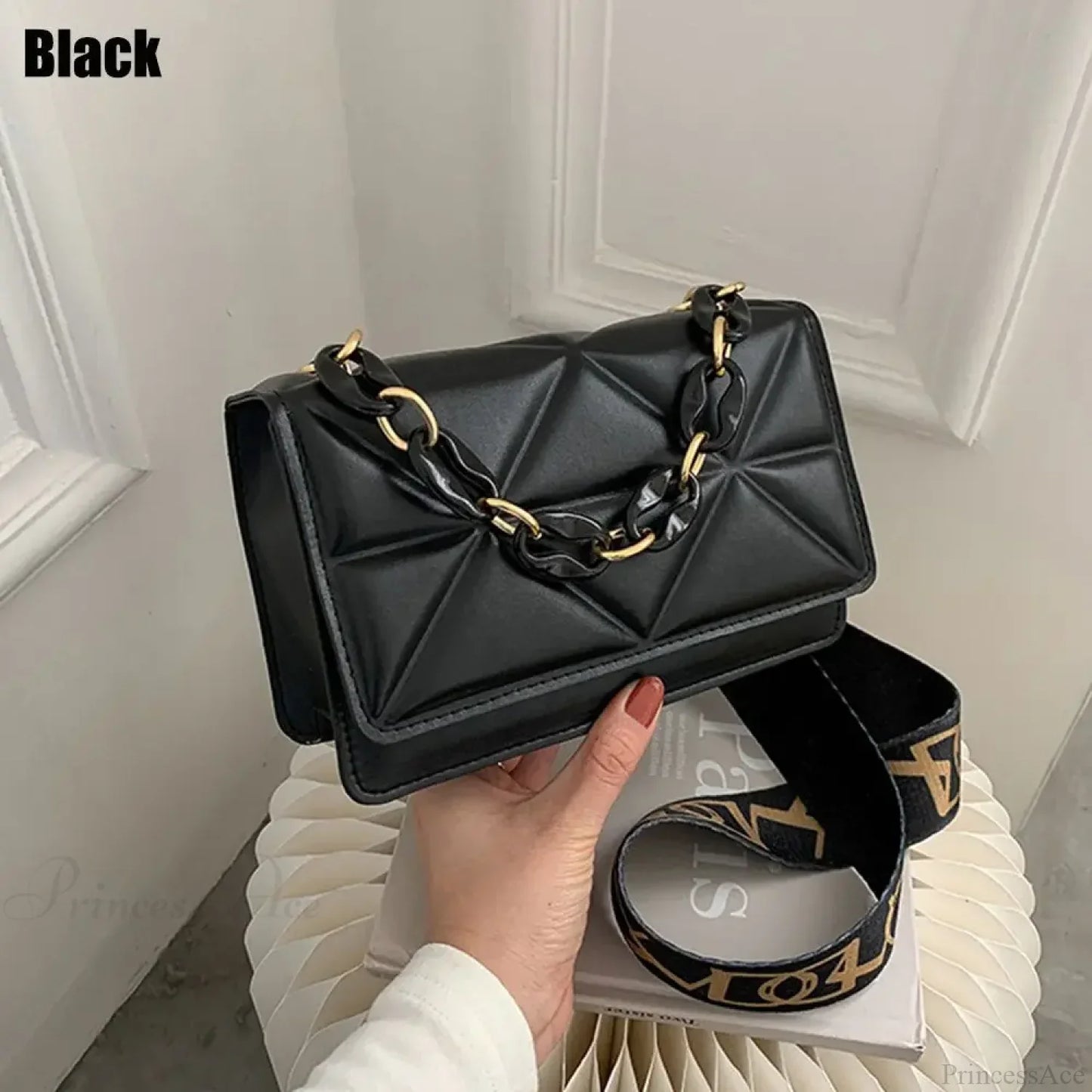 PU Leather Metal Chain Crossbody Bag