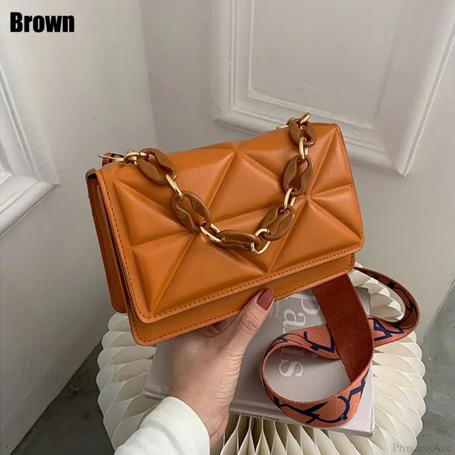PU Leather Metal Chain Crossbody Bag
