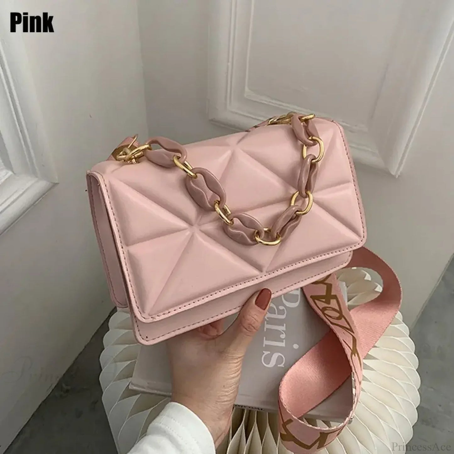 PU Leather Metal Chain Crossbody Bag