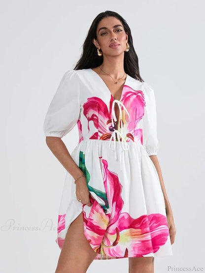 Puff Sleeve Tie-up A-Line Mini Floral Dress