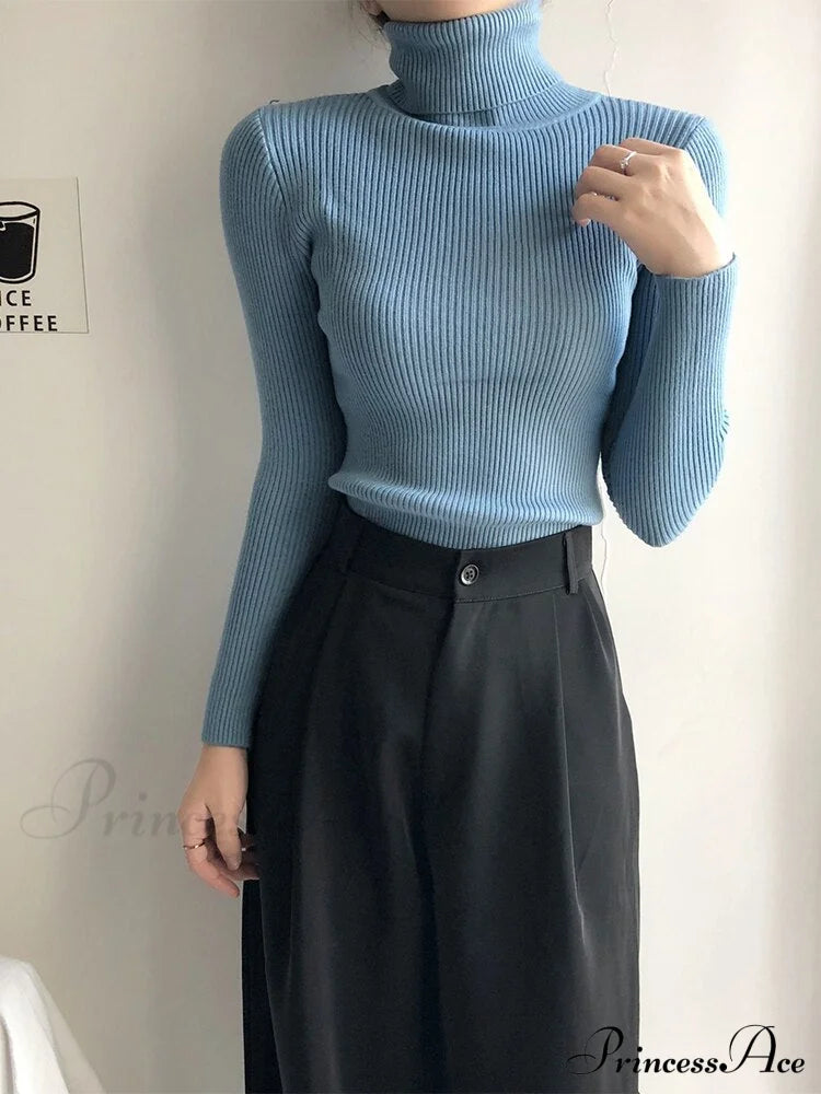 Pullover Turtleneck Solid Color Top