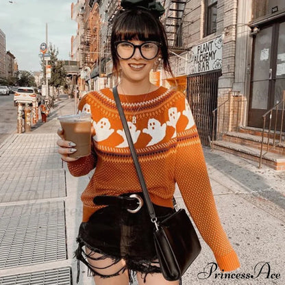 Pumpkin Knitted Pullovers Sweaters