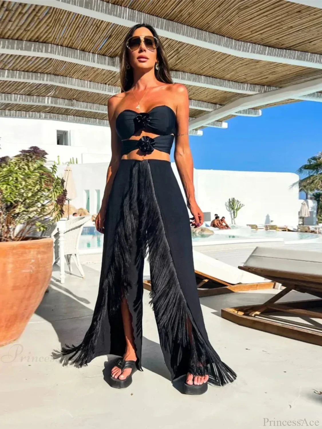 Conjunto de bikini push-up con traje de baño de lino de tres piezas