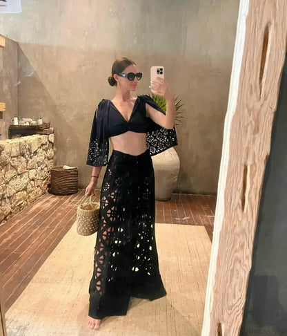 Conjunto de bikini push-up con traje de baño de lino de tres piezas