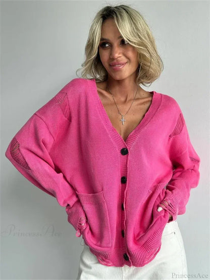 Ragged Button Up Oversized Cardigan