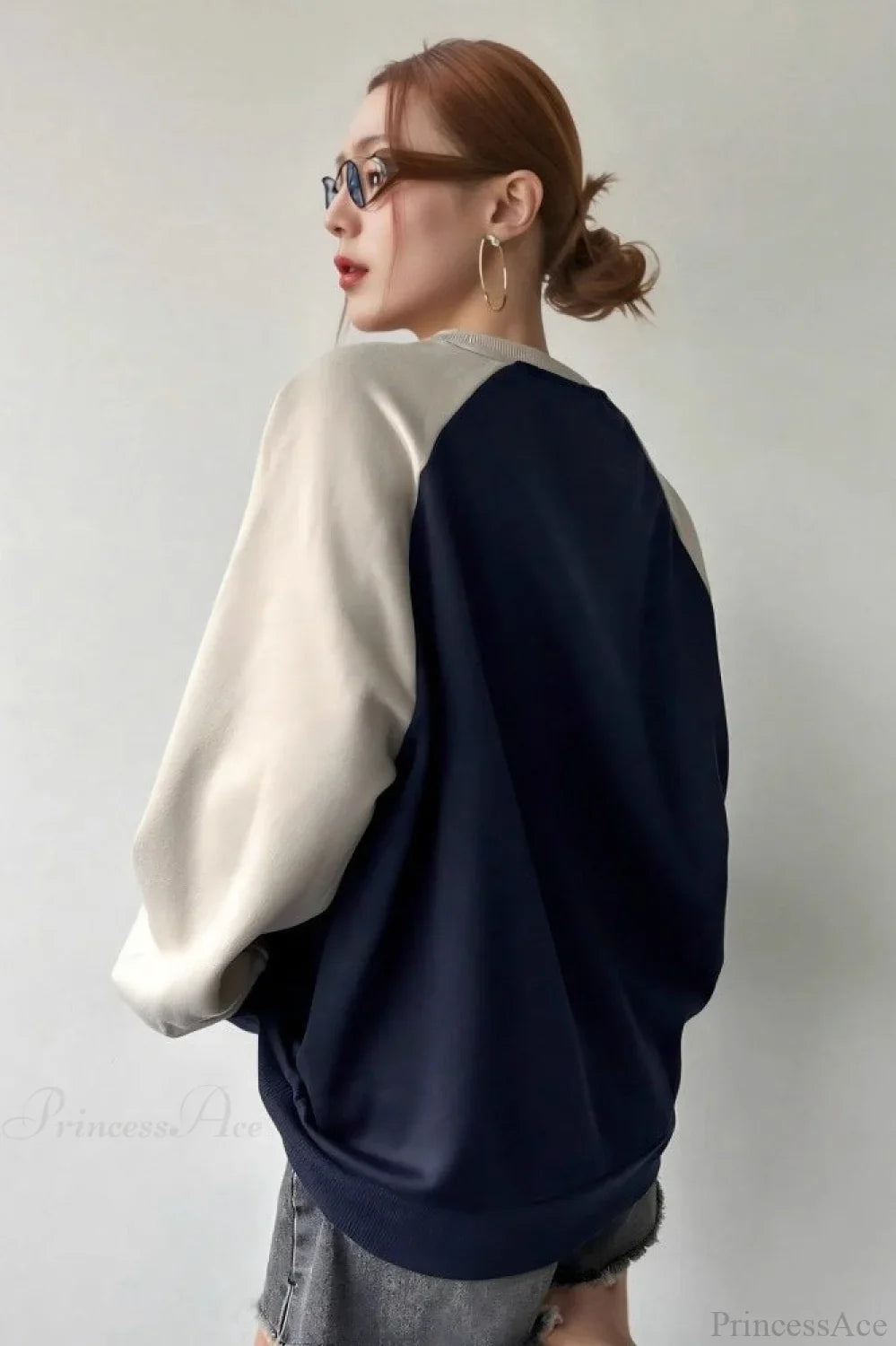 Raglan Sleeve Color Block Crew Neck Relaxed Sweatshirts