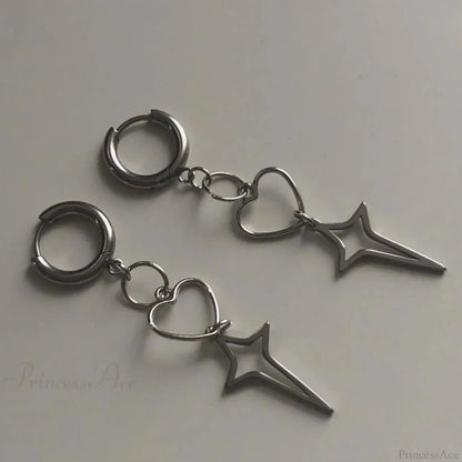 Rebel Celestial Cross Silver Empty Heart Earring