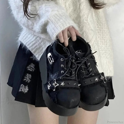 Rebellious Dark Chain Denim Tennis Shoe