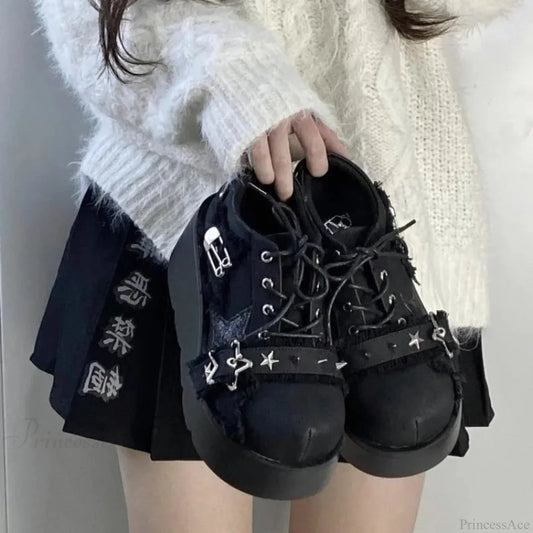 Rebellious Dark Chain Denim Tennis Shoe