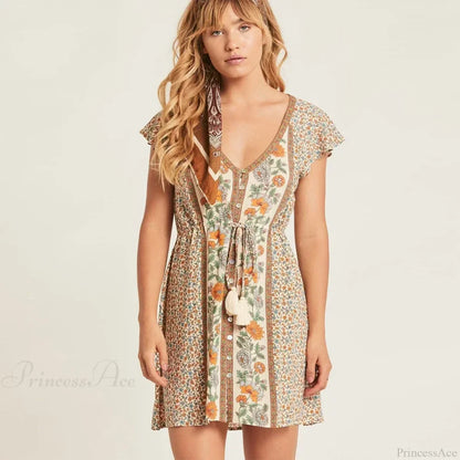 Red Floral Print Boho Mini Dress