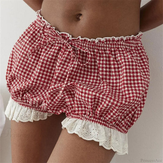 Red Gingham Lace Trim Bloomer Short
