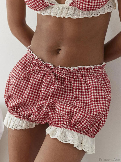 Red Gingham Lace Trim Bloomer Short