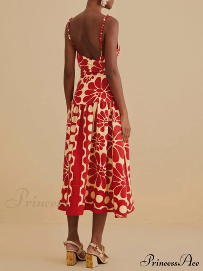 Red Open Back Charming Sleeveless Midi Dress