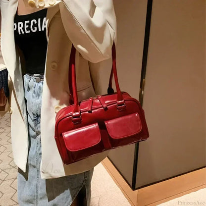 Red Patent Leather Hobo Shoulder Bag