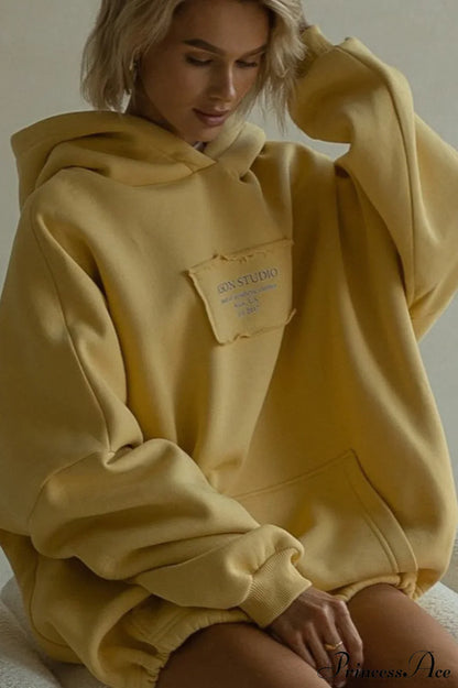 Relaxed Letter Applique Pullover Hoodie