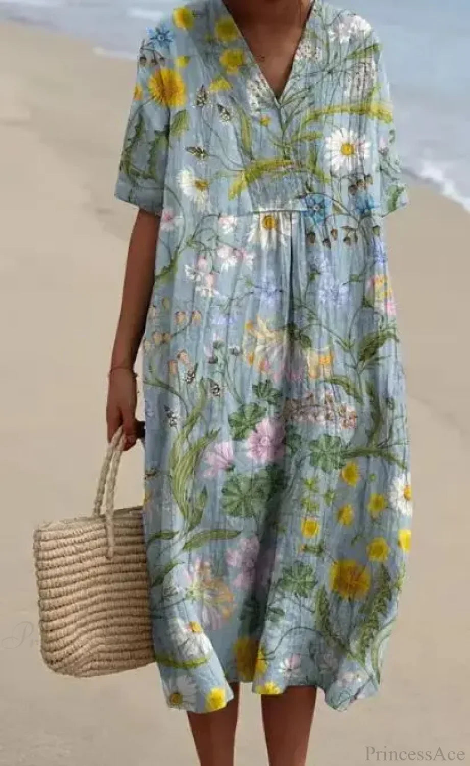 Retro Circle Print Boho Floral Dress