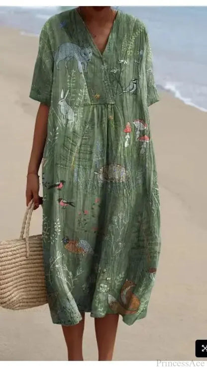 Retro Circle Print Boho Floral Dress