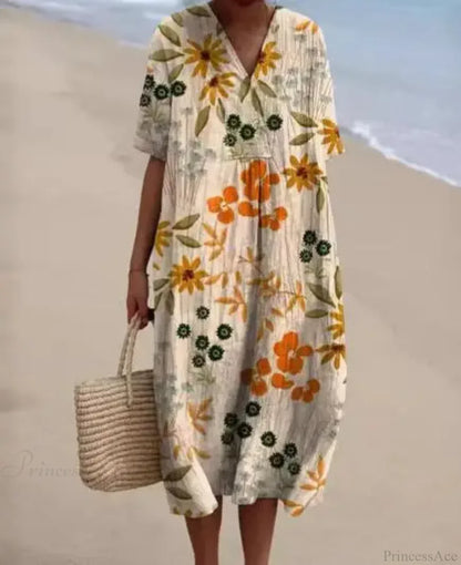 Retro Circle Print Boho Floral Dress