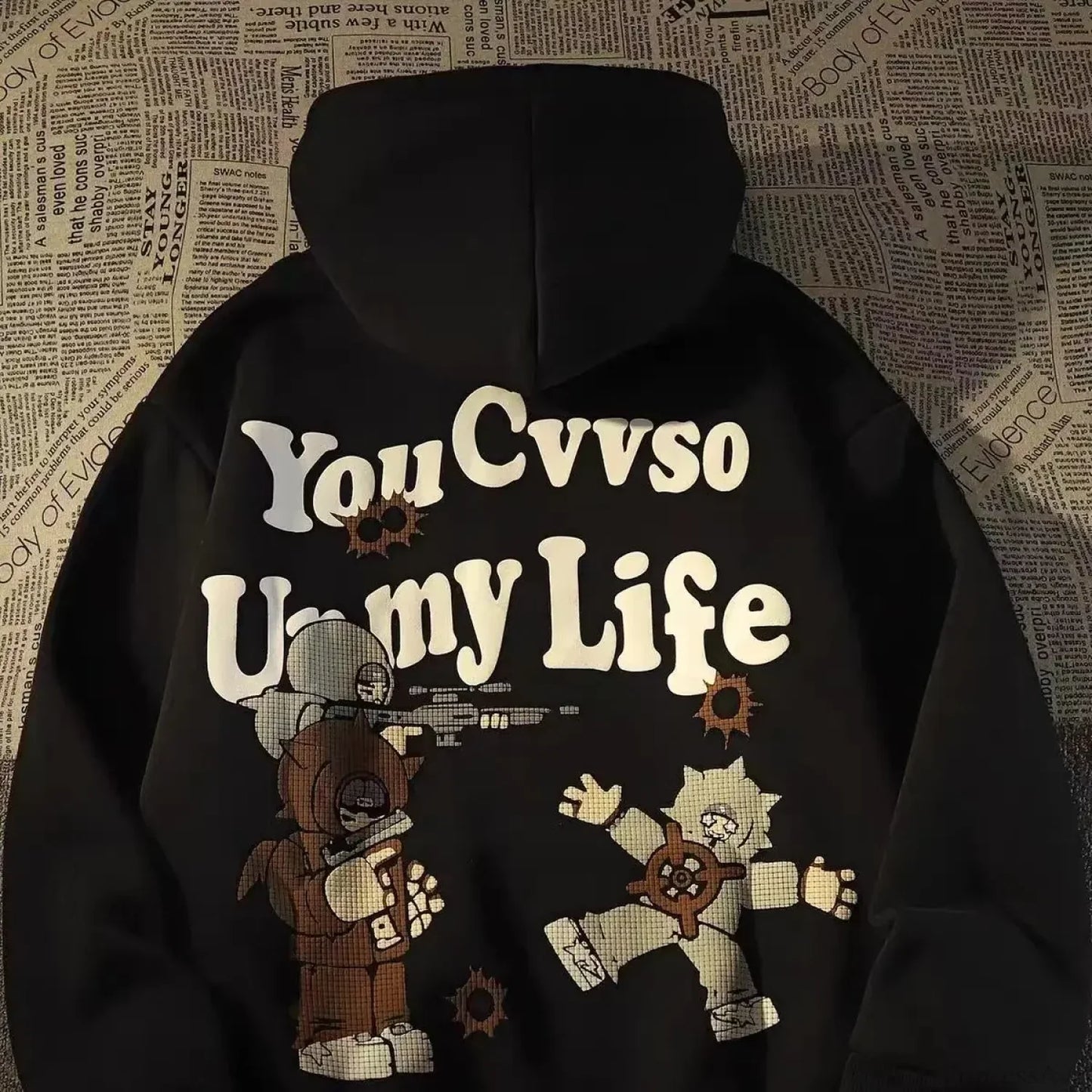 Retro Large Size Gothic Print Hoodie