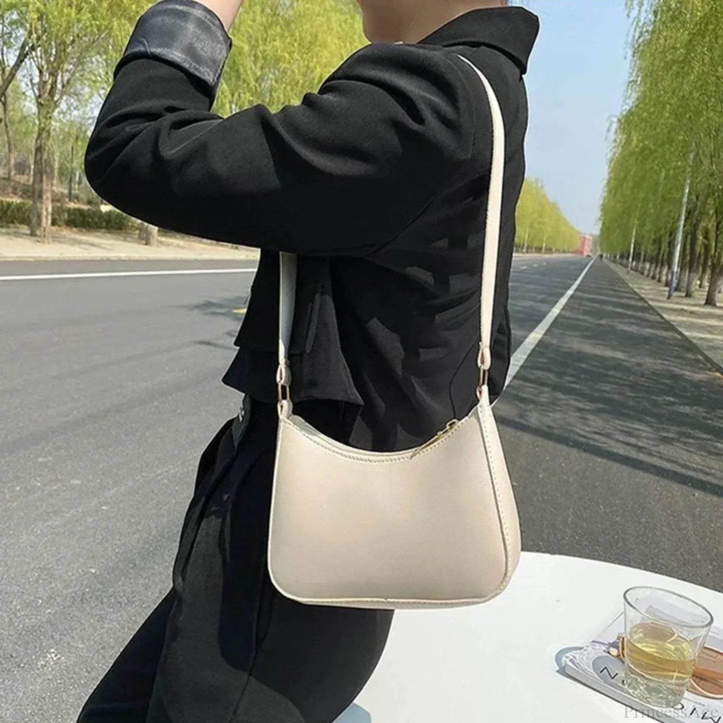 Retro Solid Color PU Leather Underarm Bag