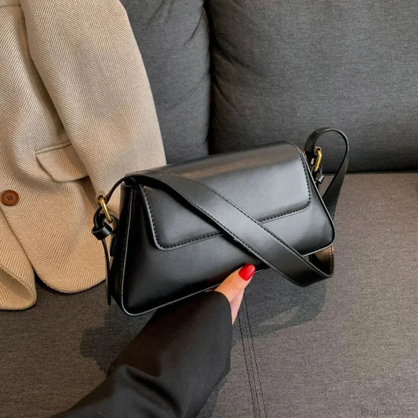 Retro Solid PU Leather Winter Shoulder Bag