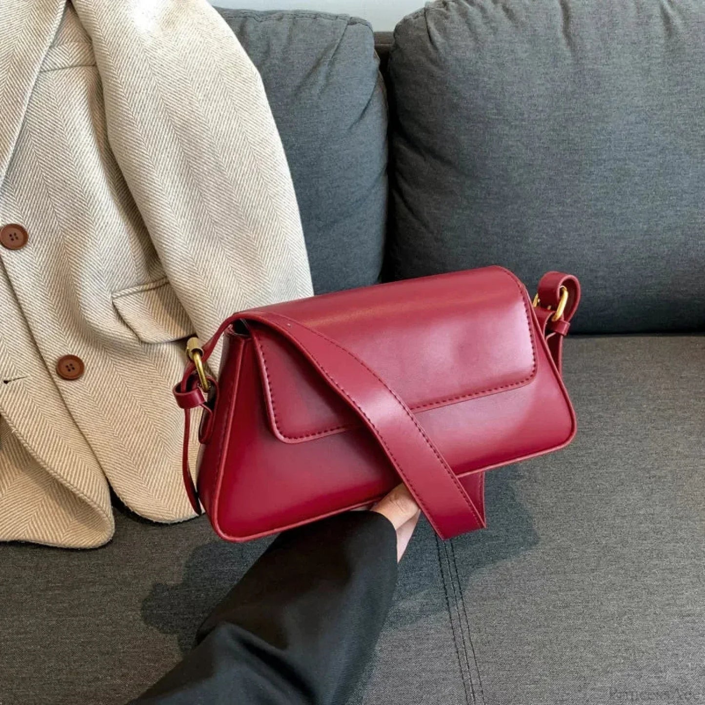Retro Solid PU Leather Winter Shoulder Bag